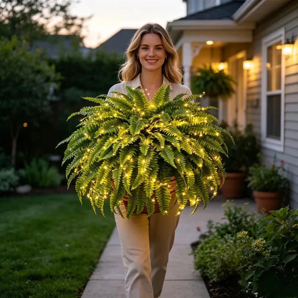 💛 Glowing Boston Ferns with Lights – 🌿 Zero Watering, Zero Maintenance