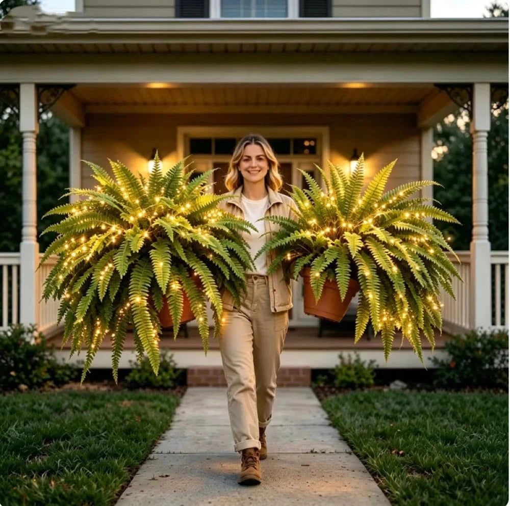💛 Glowing Boston Ferns with Lights – 🌿 Zero Watering, Zero Maintenance