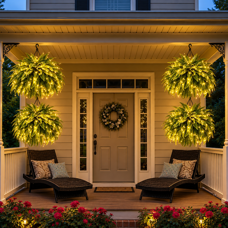 💛 Glowing Boston Ferns with Lights – 🌿 Zero Watering, Zero Maintenance