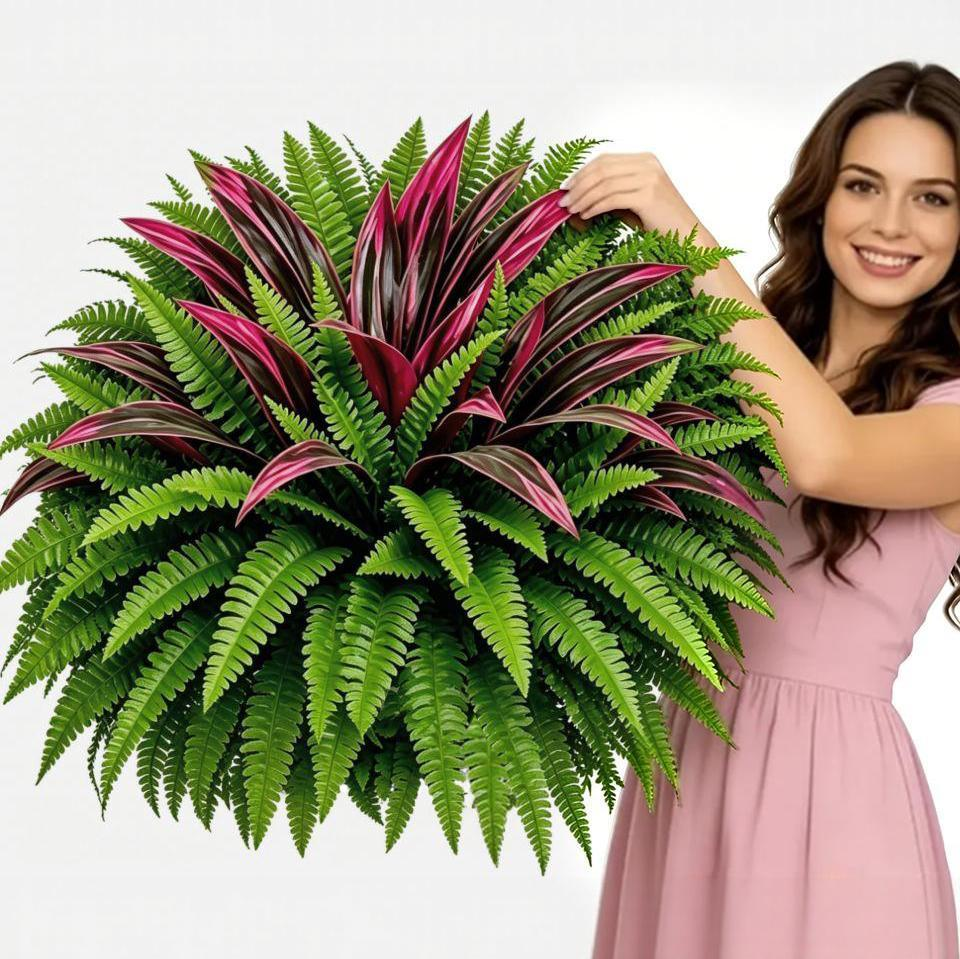 🔥 Last Day Sale | UV Resistant Artificial Fern And Red Dracaena